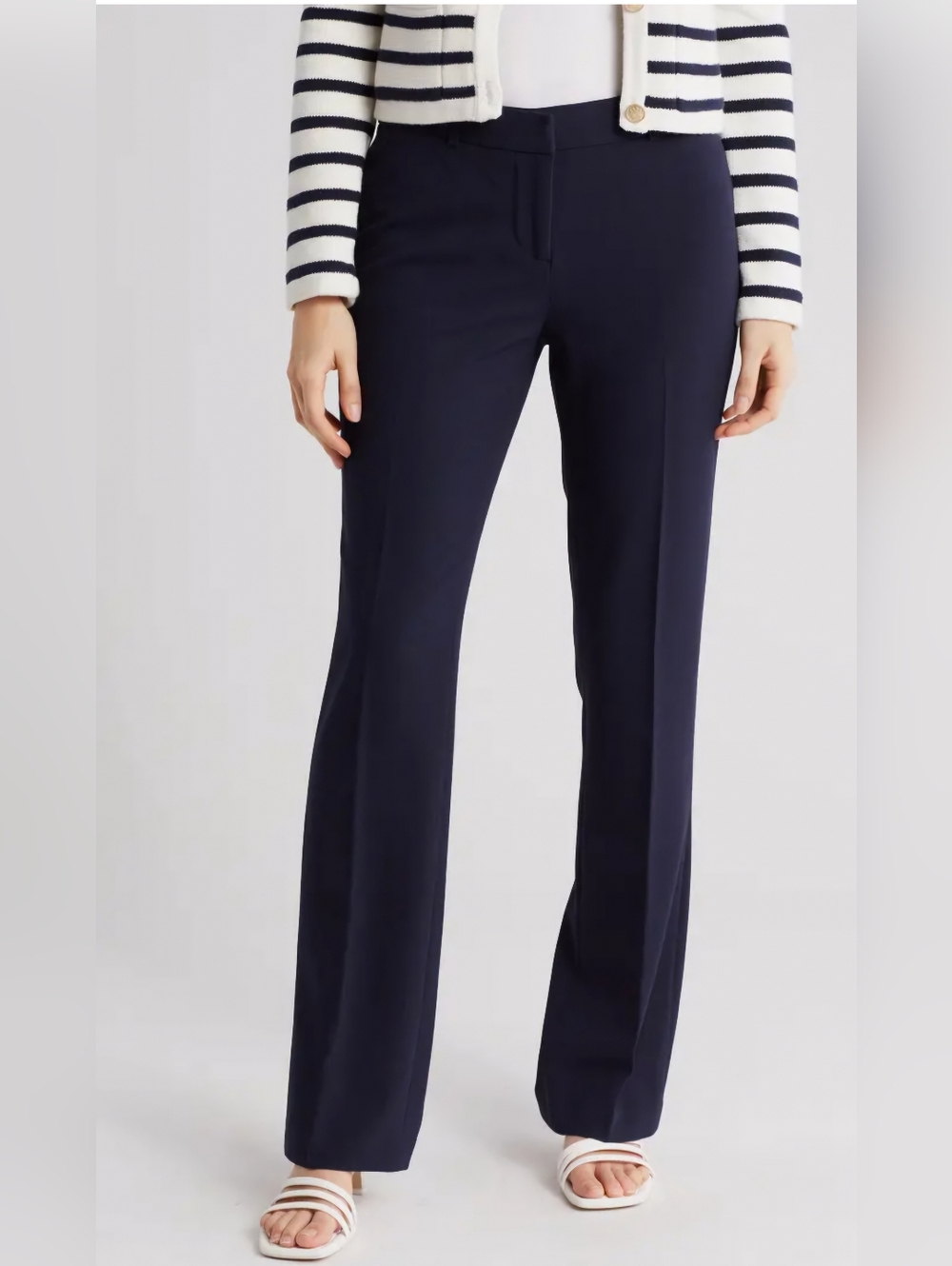 Amanda & Chelsea Ari navy blue Striped straight leg career pants size 8 slacks